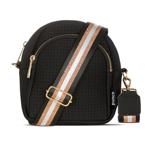 Black and Gold Punch Neoprene Moon Shoulder Bag