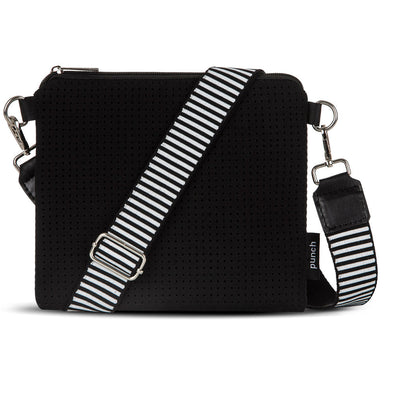 Black and White Neoprene Flat Cross Body Bag