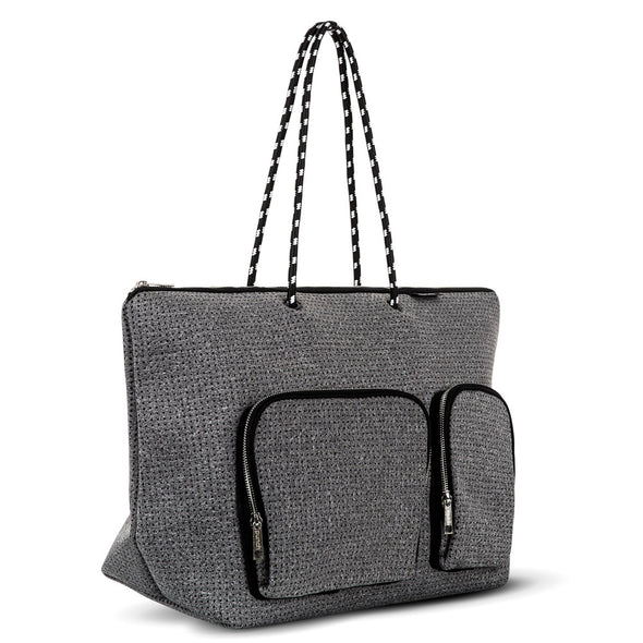 Tote Bag with Double Pockets - Grey Neoprene