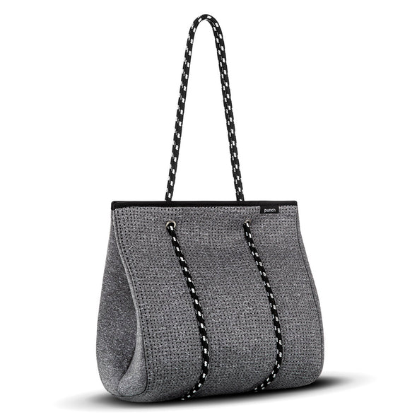 Wide Tote Bag With Zip - Grey Neoprene