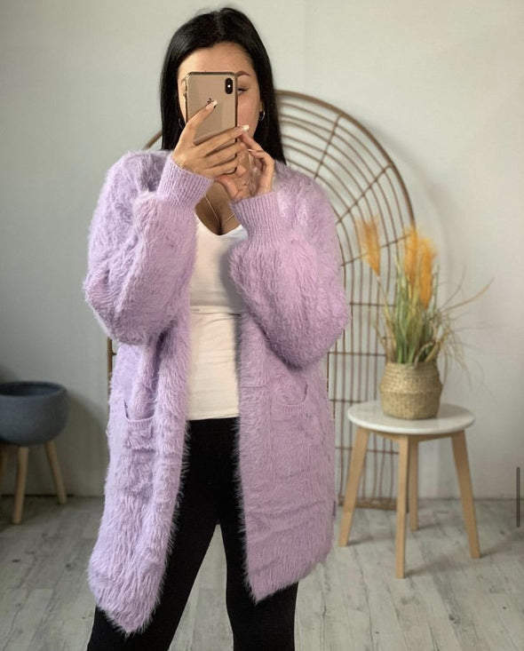 Lilac Purple Fluffy Oversized Cardigan Possum Merino