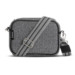 Marl Grey Punch Neoprene Rectangle Shoulder Bag with Featured Straps