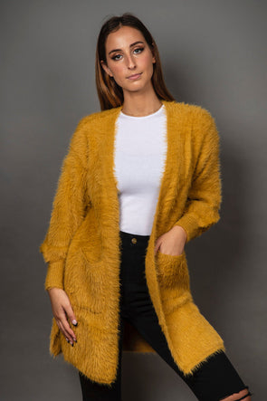 Mustard Fluffy Oversized Cardigan