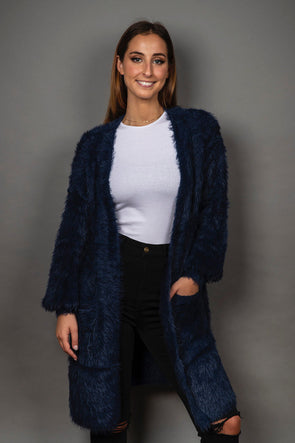 Navy Blue Fluffy Oversized Cardigan