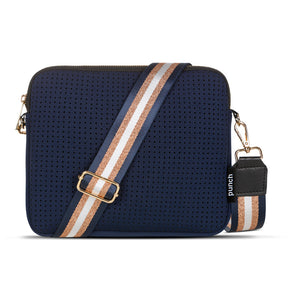 Navy and Gold Flat Punch Neoprene Crossbody Bag