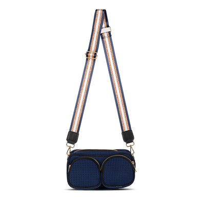 Navy and Gold Neoprene Crossbody Bag - Twin Pocket