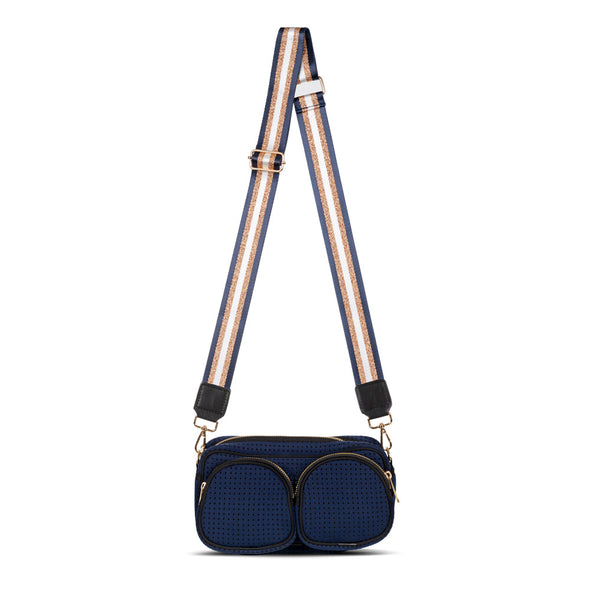 Navy and Gold Neoprene Crossbody Bag - Twin Pocket