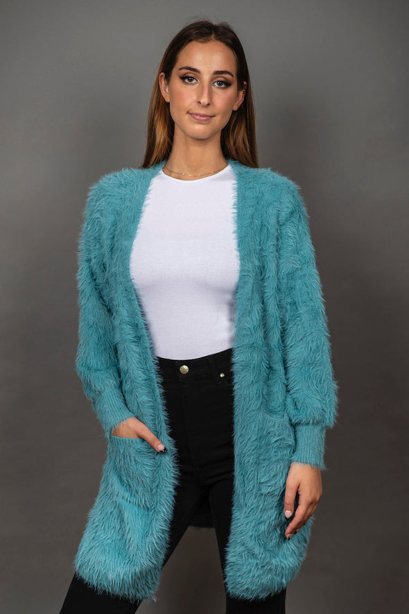 Teal Fluffy Oversized Cardigan