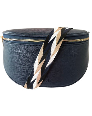 Navy Blue Vegan Leather Sling Crossbody Bag