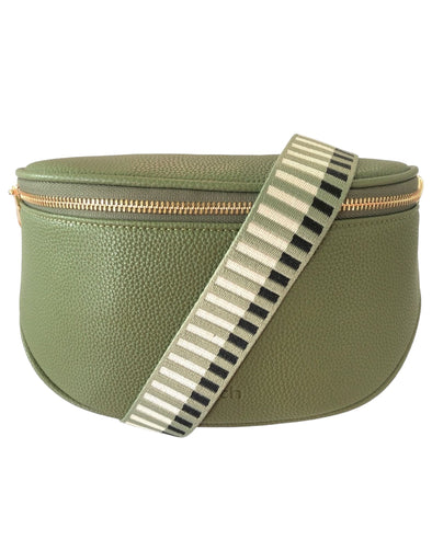 Olive Green Vegan Leather Sling Crossbody Bag