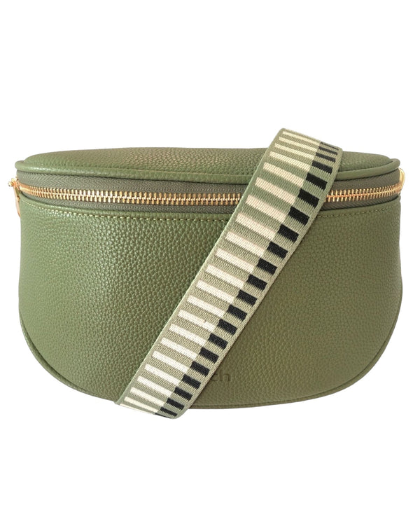 Olive Green Vegan Leather Sling Crossbody Bag