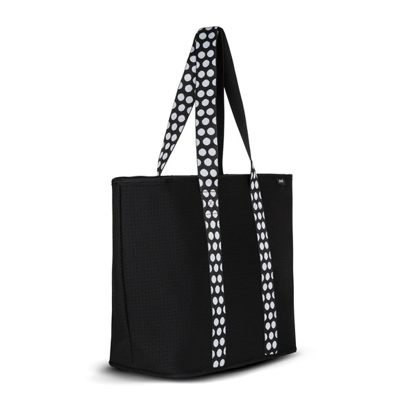 Punch Neoprene Explorer Zip Tote Bag - Black With White Spots